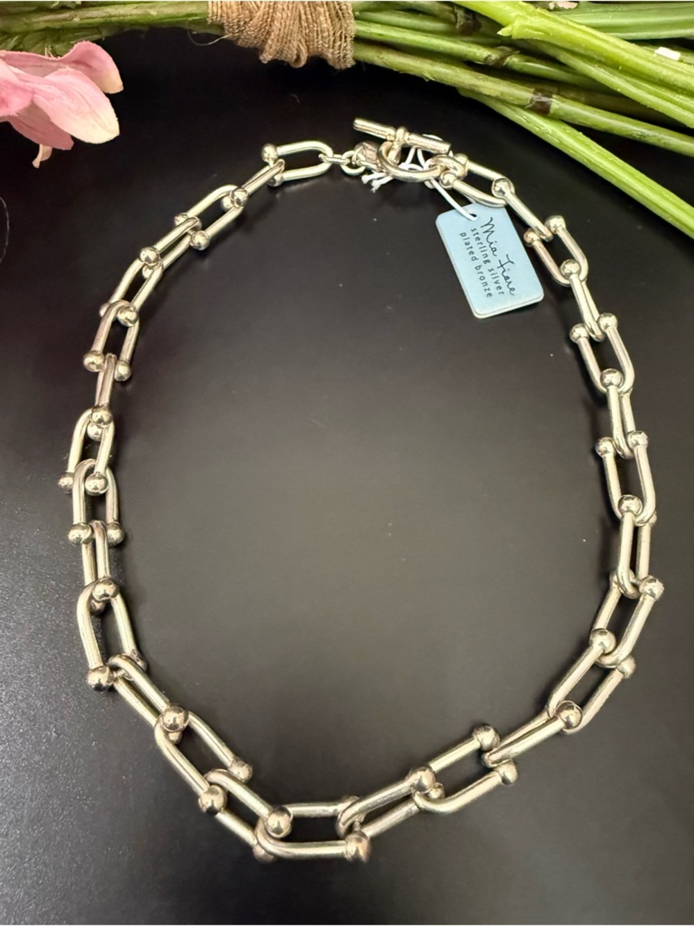 DYADEMA Bronze Italy Sterling Silver-plated Bronze U Link 18” Necklace 70.8g.